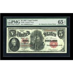 Fr. 83 $5 1907 Legal Tender PMG Gem Uncirculated