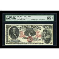 Fr. 152 $50 1874 Legal Tender PMG Gem