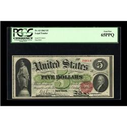 Fr. 63 $5 1863 Legal Tender PCGS Gem New 65PPQ.