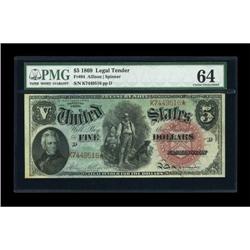 Fr. 64 $5 1869 Legal Tender PMG Choice