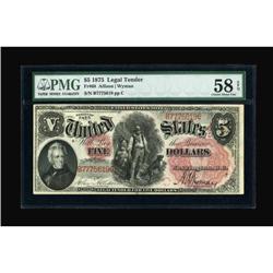 Fr. 68 $5 1875 Legal Tender PMG Choice About Unc