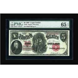 Fr. 85 $5 1907 Legal Tender PMG Gem Uncirculated