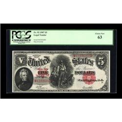 Fr. 92 $5 1907 Legal Tender PCGS Choice New 63.