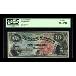 Fr. 96 $10 1869 Legal Tender PCGS Gem New 66PPQ.
