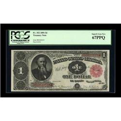 Fr. 352 $1 1891 Treasury Note PMG Superb Gem Unc