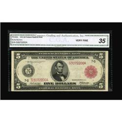 Fr. 838b $5 1914 Red Seal Federal Reserve Note