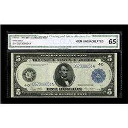 Fr. 859a $5 1914 Federal Reserve Note CGA Gem
