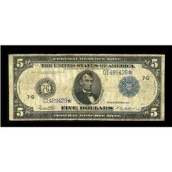 Fr. 871c $5 1914 Federal Reserve Star Note Very
