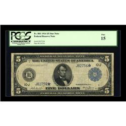 Fr. 881 $5 1914 Federal Reserve Star Note PCGS