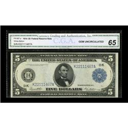 Fr. 887a $5 1914 Federal Reserve Note CGA Gem