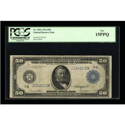 Fr. 1051 $50 1914 Federal Reserve Note PCGS Fine