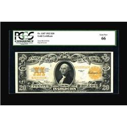Fr. 1187 $20 1922 Gold Certificate PCGS Gem New