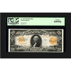 Fr. 1187 $20 1922 Gold Certificate PCGS Gem New