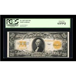 Fr. 1187 $20 1922 Gold Certificate PCGS Choice