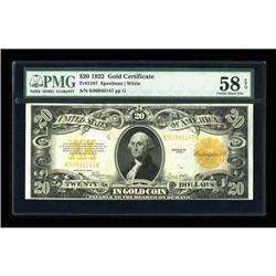 Fr. 1187 $20 1922 Gold Certificate PMG Choice