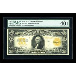 Fr. 1187 $20 1922 Gold Certificate PMG Extremely