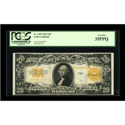 Fr. 1187 $20 1922 Gold Certificate PCGS Very