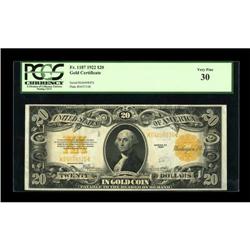 Fr. 1187 $20 1922 Gold Certificate PCGS Very