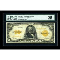 Fr. 1200 $50 1922 Gold Certificate PMG Very Fine