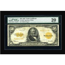 Fr. 1200 $50 1922 Gold Certificate PMG Very Fine