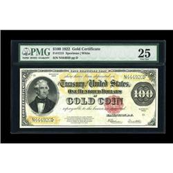 Fr. 1215 $100 1922 Gold Certificate PMG Very