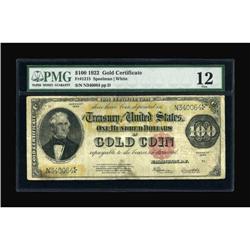 Fr. 1215 $100 1922 Gold Certificate PMG Fine 12.