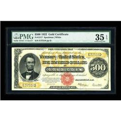 Fr. 1217 $500 1922 Gold Certificate PMG Choice