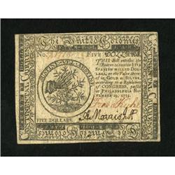 Continental Currency November 29, 1775 $5 About