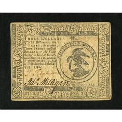 Continental Currency February 17, 1776 $3