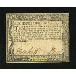Maryland December 7, 1775 $6 Very Fine-Extremely