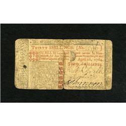 New Jersey April 16, 1764 30s Fine.