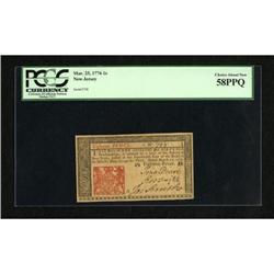 New Jersey March 25, 1776 1s PCGS Choice About