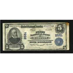 Madison, NJ - $5 1902 Plain Back Fr. 608 The
