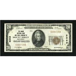 Mount Holly, NJ - $20 1929 Ty. 1 The Union NB &