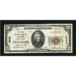 Sayre, PA - $20 1929 Ty. 1 The First NB Ch. #