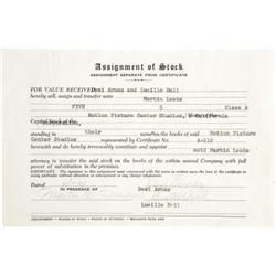 Lucille Ball and Desi Arnaz Stock Certificate