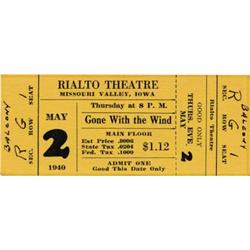 Gone With the Wind Unused Ticket, 1940