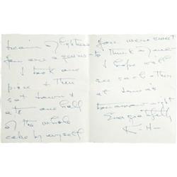 Katharine Hepburn Handwritten Letter