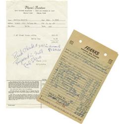 Marilyn Monroe Original Carbon Invoice and Bill
