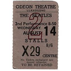 Beatles Llandudno Concert Stub. A used ticket to
