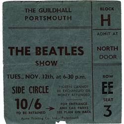 Beatles Portsmouth Concert Ticket. From their No