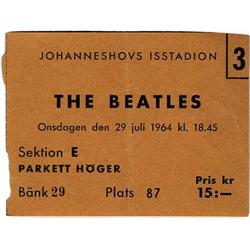 Beatles Swedish Concert Ticket. A used ticket to