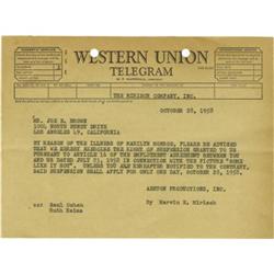 Joe E. Brown Telegram Regarding Marilyn Monro
