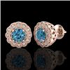 Image 2 : 1.32 ctw Fancy Intense Blue Diamond Art Deco Earrings 18k Rose Gold - REF-178M2G