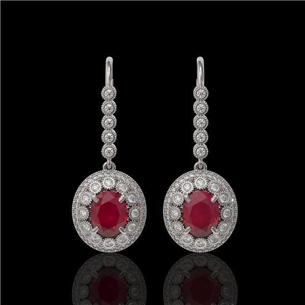 9.25 ctw Certified Ruby & Diamond Victorian Earrings 14K White Gold - REF-249F6M