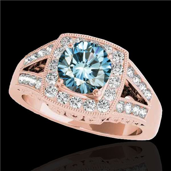 1.65 ctw SI Certified Fancy Blue Diamond Halo Ring 10k Rose Gold - REF-175R2K