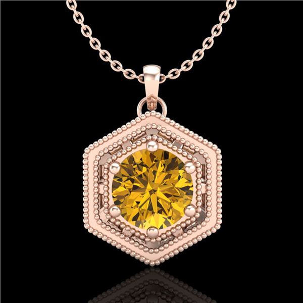 0.76 ctw Intense Fancy Yellow Diamond Art Deco Necklace 18k Rose Gold - REF-94N5F