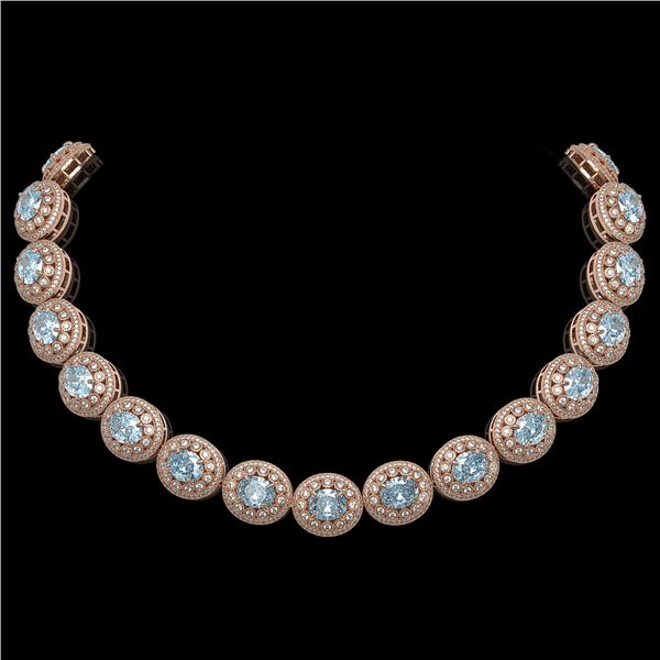 90.5 ctw Aquamarine & Diamond Victorian Necklace 14K Rose Gold - REF-3020F2M