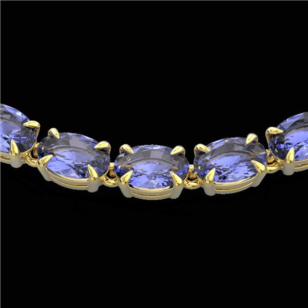 40 ctw Tanzanite Eternity Tennis Necklace 14k Yellow Gold - REF-330G5W