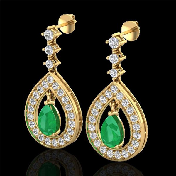 2.25 ctw Emerald & Micro Pave VS/SI Diamond Earrings 14k Yellow Gold - REF-105R5K